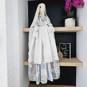 Vintage whimsical plush bunny in a cottagecore dress 55"